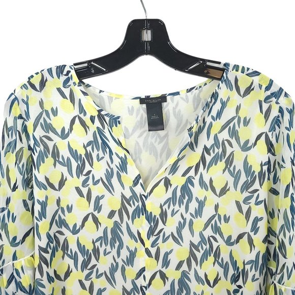 Ann Taylor Factory Floral Pullover Top Womens Size S Flutter Sleeves Yellow Blue - Picture 5 of 10